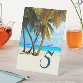 Beach, Palm Trees Ocean Wedding Table Number Reclamebord Met Voetstuk