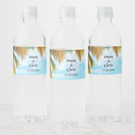 Beach, Palm Trees, Ocean Wedding Waterfles Etiket (Flessen)