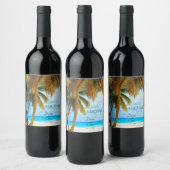 Beach, Palm Trees, Ocean Wedding Wijn Etiket (Flessen)