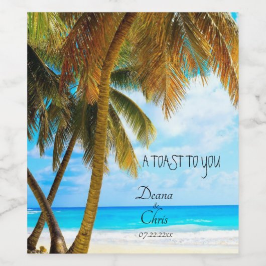 Beach, Palm Trees, Ocean Wedding Wijn Etiket (Enkel label)