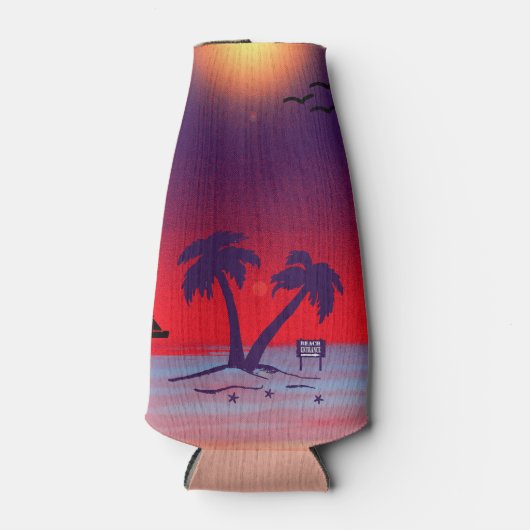 Beach Palm Trees Paars Red Flesjeskoeler (Voorkant)
