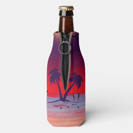 Beach Palm Trees Paars Red Flesjeskoeler (Fles Achterkant)