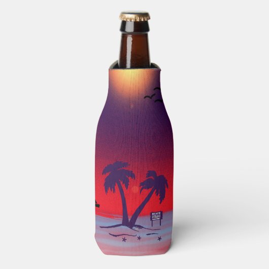 Beach Palm Trees Paars Red Flesjeskoeler (Fles Voorkant)