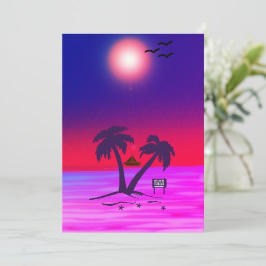 Beach Palm Trees Paars Red Kaart (Staand voorkant)