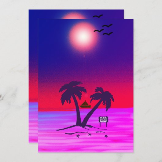 Beach Palm Trees Paars Red Kaart (Voorkant / Achterkant)