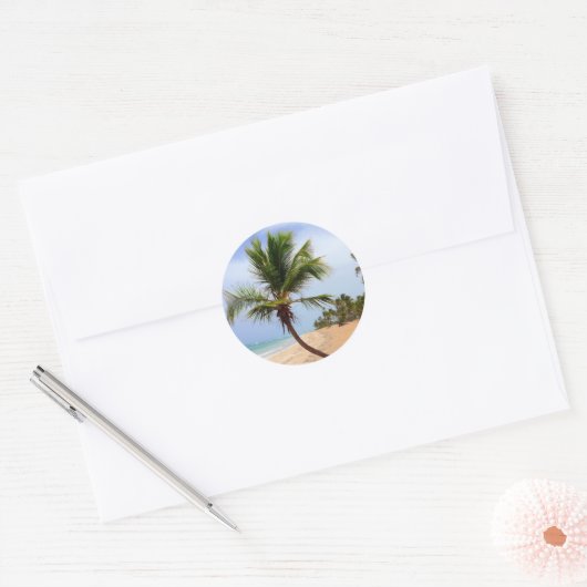 Beach Palm Trees Ronde Sticker (Envelop)