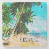 Beach Palm Trees Stone Onderzetter (Voorkant)