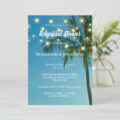 Beach Palm Trees String Lights Rehearsal Dinner Kaart (Staand voorkant)