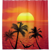 Beach Palm Trees Sunset | Douchegordijn (Voorkant)