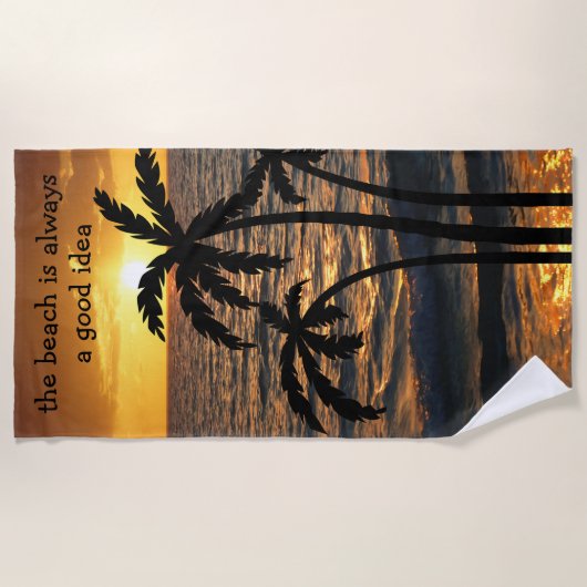 Beach Palm Trees Sunset Silhouette Strandlaken (Voorkant)