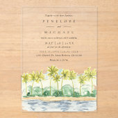 Beach Palm Trees Tropical Waterverf Wedding Acryl Uitnodigingen (Voorkant)