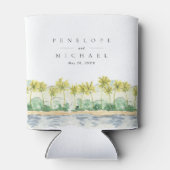 Beach Palm Trees Tropical Waterverf Wedding Blikjeskoeler (Achterkant)