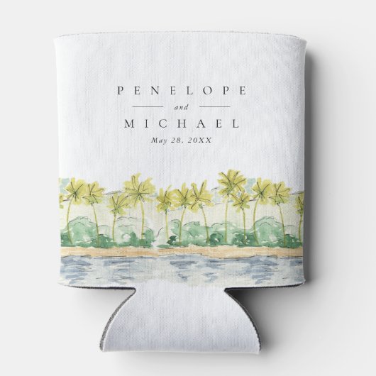 Beach Palm Trees Tropical Waterverf Wedding Blikjeskoeler (Achterkant)