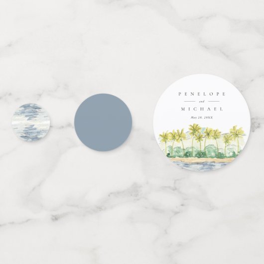 Beach Palm Trees Tropical Waterverf Wedding Confetti (Achterkanten)