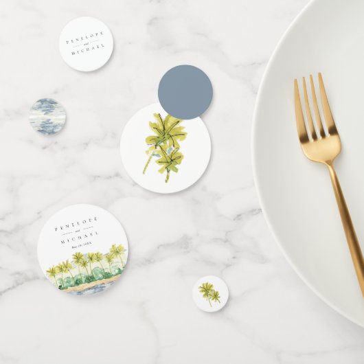 Beach Palm Trees Tropical Waterverf Wedding Confetti (Groep)