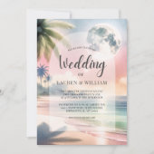 Beach Palm Trees Tropical Waterverf Wedding Kaart (Voorkant)