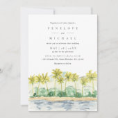 Beach Palm Trees Tropical Waterverf Wedding Kaart (Voorkant)