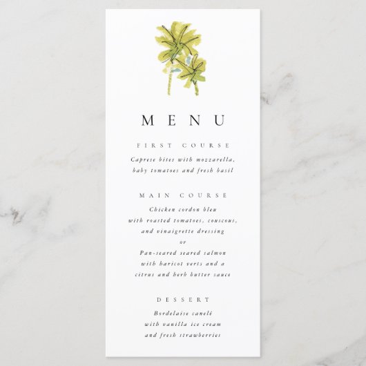 Beach Palm Trees Tropical Waterverf Wedding Menu (Voorkant)