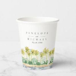 Beach Palm Trees Tropical Waterverf Wedding Papieren Bekers