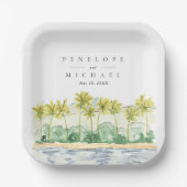 Beach Palm Trees Tropical Waterverf Wedding Papieren Bordje (Voorkant)