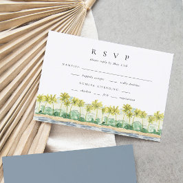 Beach Palm Trees Tropical Waterverf Wedding RSVP Kaartje
