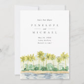 Beach Palm Trees Tropical Waterverf Wedding Save The Date (Voorkant)