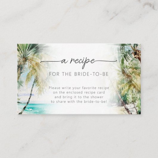 Beach Palm Trees Vrijgezellenfeest Recipe Request Informatiekaartje (Voorkant)