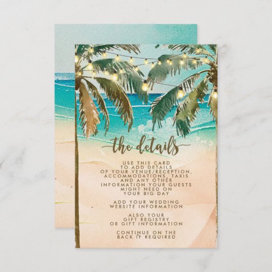 Beach Palm Trees Wedding Informatie Kaart (Voorkant / Achterkant)