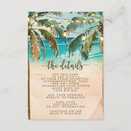 Beach Palm Trees Wedding Informatie Kaart (Voorkant)