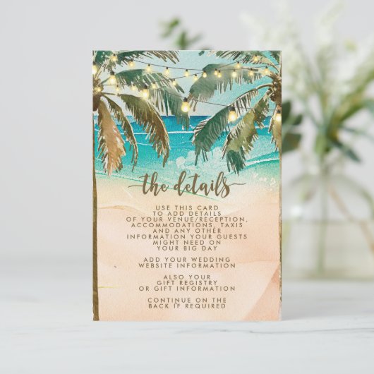 Beach Palm Trees Wedding Informatie Kaart (Staand voorkant)