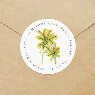 Beach Palm Trepical Return Address Ronde Sticker