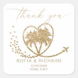 Beach Palm Wedding Destination Bedankt Vierkante Sticker