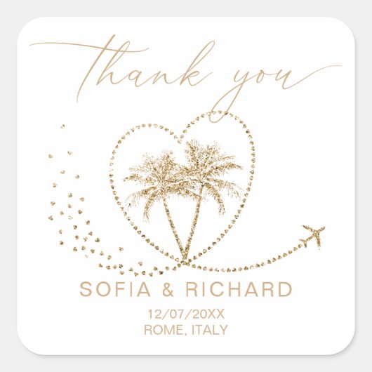 Beach Palm Wedding Destination Bedankt Vierkante Sticker (Voorkant)