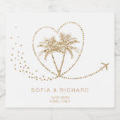 Beach Palm Wedding Destination Passport Wereldkaar Sparkling Wijnetiket (Enkel label)