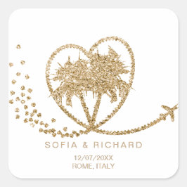Beach Palm Wedding Destination Passport Wereldkaar Vierkante Sticker