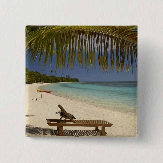 Beach, palmbomen en lounger vierkante button 5,1 cm (Voorkant)