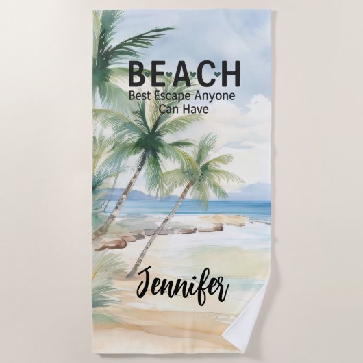 Beach palmbomen naam citaat strandlaken (Voorkant)