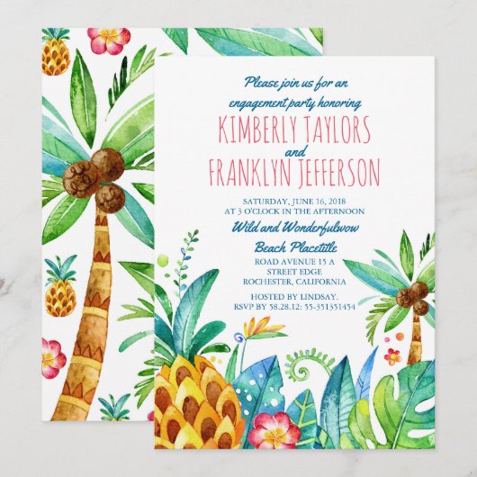 Beach Palms Ananas waterverf Verlovingsfeest Kaart (Voorkant / Achterkant)