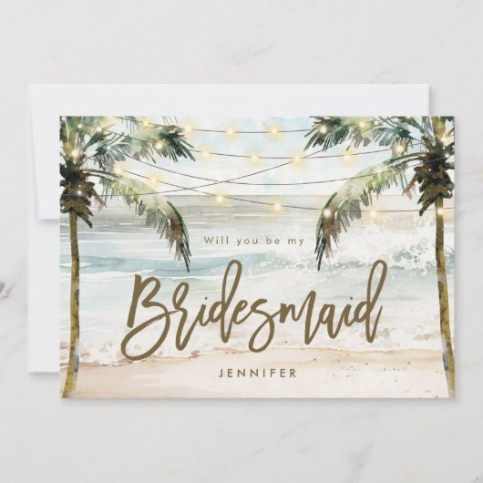 Beach Palms Be My Bridesmaid Voorstelkaart Bedankkaart (Voorkant)