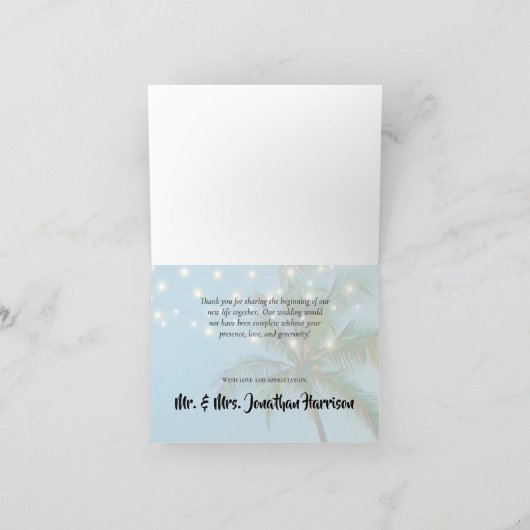 Beach Palms String Lights Weddenschap Hartelijk da Bedankkaart (Binnen)