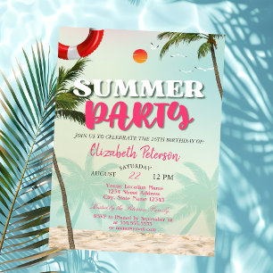 Beach Palms Summer Party Verjaardag Uitnodiging