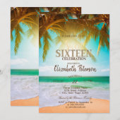 Beach Palms Summer Sweet 16 Party Kaart (Voorkant / Achterkant)