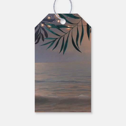 Beach Palms Sunset and String Lights Tropical Cadeaulabel (Achterkant)
