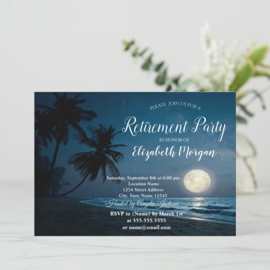 Beach Palms Sunset Retirement Party Kaart (Staand voorkant)