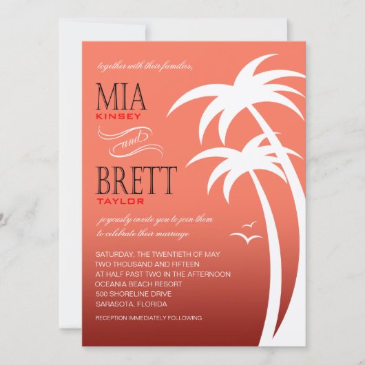 Beach Palms Tropical Wedding FELT | koraal Kaart (Voorkant)