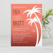 Beach Palms Tropical Wedding FELT | koraal Kaart (Staand voorkant)