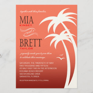 Beach Palms Tropical Wedding FELT   koraal Kaart