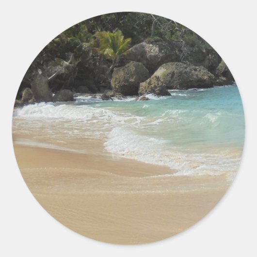 Beach Palms Zee Waves Blank Seaside Sjabloon Ronde Sticker (Voorkant)