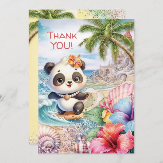 Beach Panda Dank u voor uw opmerking Bedankkaart (Voorkant / Achterkant)