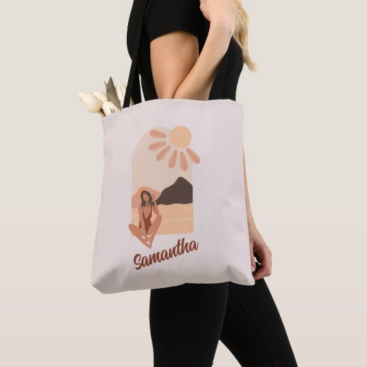 Beach Paradise Summer Retro Custom Name Canvas tas (Dichtbij)